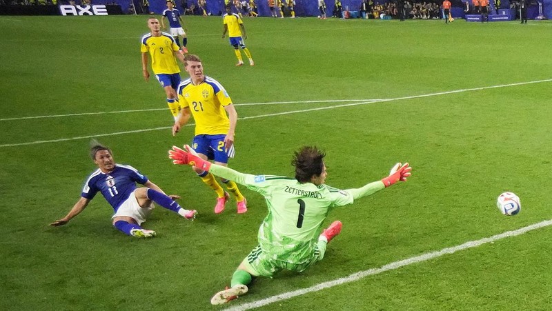 Pertandingan antara Jepang melawan Swedia dalam laga lanjutan babak Grup F Piala Dunia 2026 di Stadion Dallas, Arlington, Texas, AS, Kamis (25/6/2026). IMAGN IMAGES via Reuters/TIM HEITMAN)