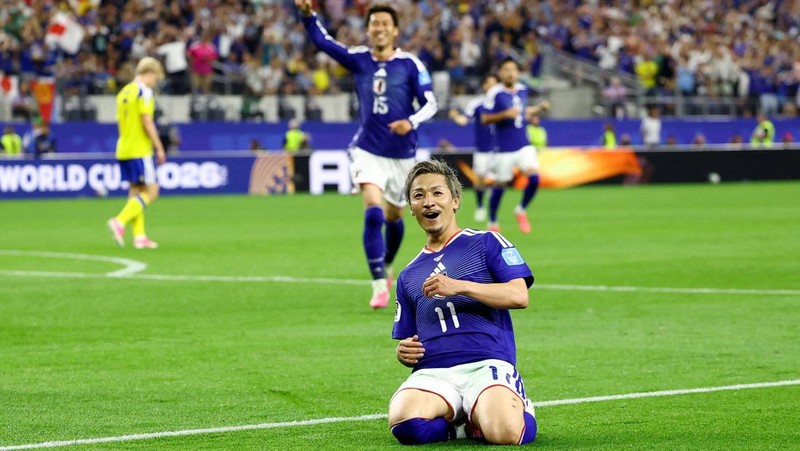 Pertandingan antara Jepang melawan Swedia dalam laga lanjutan babak Grup F Piala Dunia 2026 di Stadion Dallas, Arlington, Texas, AS, Kamis (25/6/2026). (REUTERS/Issei Kato)