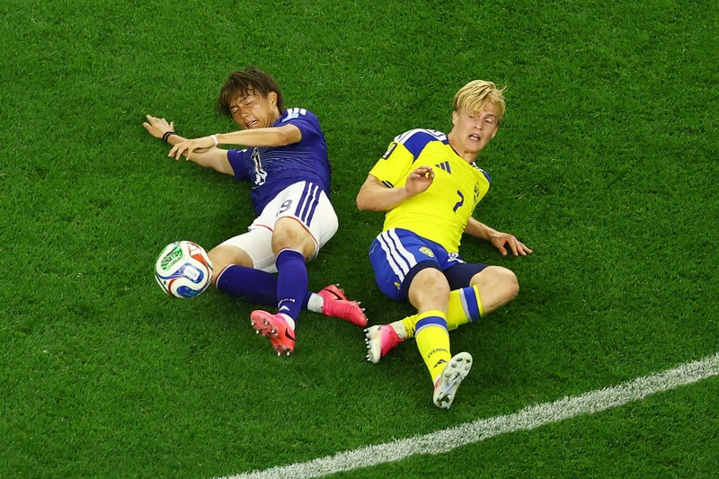 Pertandingan antara Jepang melawan Swedia dalam laga lanjutan babak Grup F Piala Dunia 2026 di Stadion Dallas, Arlington, Texas, AS, Kamis (25/6/2026). IMAGN IMAGES via Reuters/TIM HEITMAN)