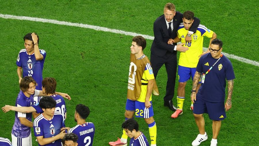 Pertandingan antara Jepang melawan Swedia dalam laga lanjutan babak Grup F Piala Dunia 2026 di Stadion Dallas, Arlington, Texas, AS, Kamis (25/6/2026). (REUTERS/Kai Pfaffenbach)