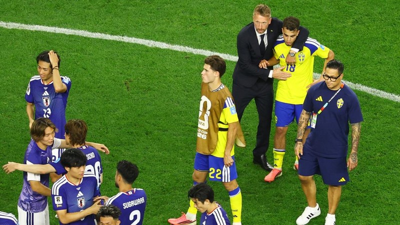 Pertandingan antara Jepang melawan Swedia dalam laga lanjutan babak Grup F Piala Dunia 2026 di Stadion Dallas, Arlington, Texas, AS, Kamis (25/6/2026). (REUTERS/Kai Pfaffenbach)