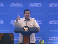 Presiden Prabowo Subianto saat menyampaikan sambutan dalam pembukaan Sarasehan Kebangsaan KSTI 2026 di Jakarta, Jumat (26/6/2026). (Tangkapan Layar Youtube/Sekretariat Presiden)