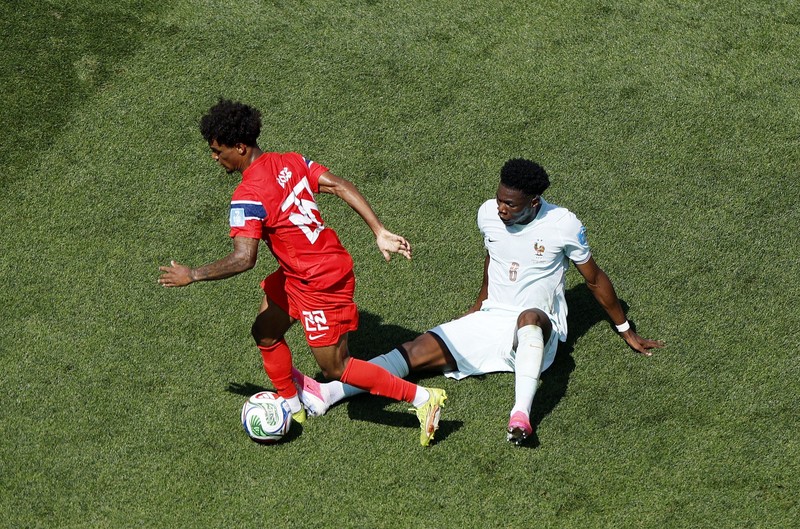 Laga Norwegia vs Prancis pada pertandingan terakhir Grup I Piala Dunia 2026 di Stadion Gillette, Foxborough, Amerika Serikat (AS), Sabtu (27/6/2026) WIB. (REUTERS/OMAR AZIZ)