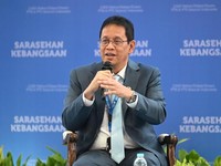 Menteri Keuangan Purbaya Yudhi Sadewa memberikan paparan dalam Konvensi Sains, Teknologi, dan Industri Indonesia 2026 di Jakarta Convention Center, Minggu (28/6). (Dok. Biro KLI, Kemenkeu)