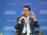 Menteri Keuangan Purbaya Yudhi Sadewa memberikan paparan dalam Konvensi Sains, Teknologi, dan Industri Indonesia 2026 di Jakarta Convention Center, Minggu (28/6). (Dok. Biro KLI, Kemenkeu)