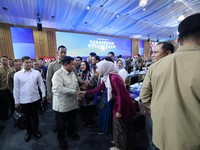 Presiden Prabowo Subianto saat menghadiri acara penutupan Sarasehan Kebangsaan Konvensi Sains, Teknologi, dan Industri Indonesia (KSTI) yang diikuti oleh 2.600 peserta, terdiri atas para rektor dan akademis di Jakarta international Convention Center