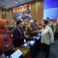 Presiden Prabowo Subianto saat menghadiri acara penutupan Sarasehan Kebangsaan Konvensi Sains, Teknologi, dan Industri Indonesia (KSTI) yang diikuti oleh 2.600 peserta, terdiri atas para rektor dan akademis di Jakarta international Convention Center