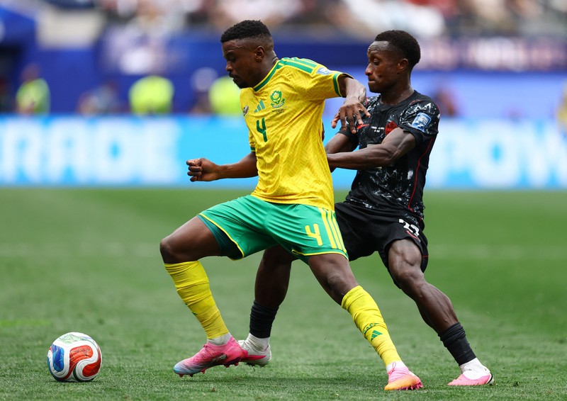 Stephen Eust&aacute;quio merayakan gol pertama Kanada dalam pertandingan babak 32 besar Piala Dunia FIFA 2026 antara Afrika Selatan dan Kanada di Los Angeles Stadium, Inglewood, California, Amerika Serikat, Minggu (28/6/2026). (REUTERS/Matthew Childs)