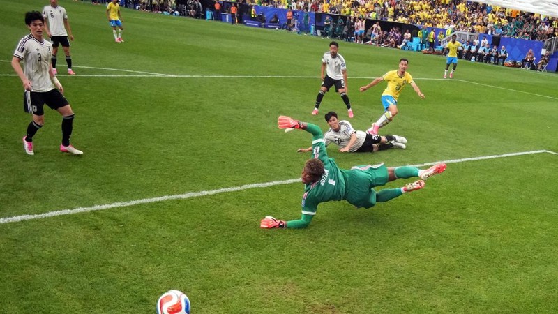 Gabriel Martinelli mencetak gol kedua Brasil dalam pertandingan babak 32 besar Piala Dunia FIFA 2026 antara Brasil dan Jepang di Houston Stadium, Houston, Texas, Amerika Serikat, Senin (29/6/2026).