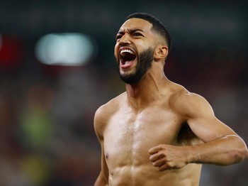 Foto: Pemain Maroko Ismael Saibari merayakan keberhasilannya mencetak gol penentu kemenangan dalam adu penalti yang memastikan Maroko lolos ke babak 16 besar Piala Dunia FIFA 2026 di Estadio Monterrey, Monterrey, Meksiko, Senin (29/6/2026). (REUTERS/
