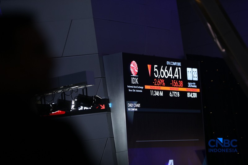Layar menampilkan pergerakan Indeks Harga Saham Gabungan (IHSG) di Bursa Efek Indonesia (BEI), Jakarta, Selasa (30/6/2026). (CNBC Indonesia/Tri Susilo)