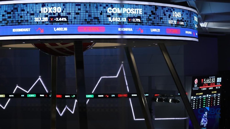 Layar menampilkan pergerakan Indeks Harga Saham Gabungan (IHSG) di Bursa Efek Indonesia (BEI), Jakarta, Selasa (30/6/2026).