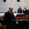 Presiden Rusia Putin memberikan penghormatan terakhir kepada mendiang mantan Menteri Pertahanan Rusia Ivanov, di Moskow., Rusia, Selasa (30/6/2026). (Sputnik/Gavriil Grigorov/Pool via REUTERS)