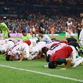Soccer Football - FIFA World Cup 2026 - Round of 32 - Netherlands v Morocco - Estadio Monterrey, Monterrey, Mexico - June 29, 2026 Morocco players celebrate after the penalty shootout as Morocco qualify for the round of 16 stage of the World Cup REUT