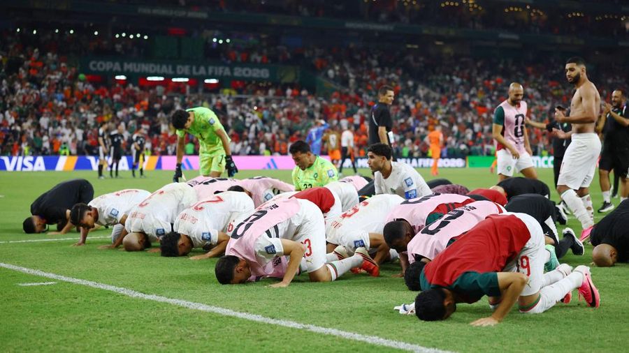 Soccer Football - FIFA World Cup 2026 - Round of 32 - Netherlands v Morocco - Estadio Monterrey, Monterrey, Mexico - June 29, 2026 Morocco players celebrate after the penalty shootout as Morocco qualify for the round of 16 stage of the World Cup REUT