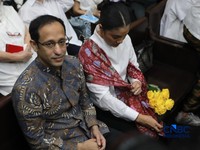 Terdakwa kasus dugaan korupsi pengadaan Chromebook dan Chrome Device Management (CDM) dalam program digitalisasi pendidikan di Kemendikbudristek Nadiem Makarim tiba di Pengadilan Tipikor Jakarta Pusat, Selasa, (29/6/2026). (CNBC Indonesia/Muhammad Sa