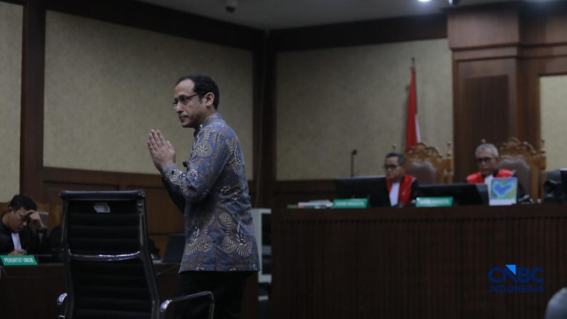 Terdakwa kasus dugaan korupsi pengadaan Chromebook dan Chrome Device Management (CDM) dalam program digitalisasi pendidikan di Kemendikbudristek Nadiem Makarim tiba di Pengadilan Tipikor Jakarta Pusat, Selasa, (29/6/2026).