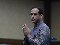 Terdakwa kasus dugaan korupsi pengadaan Chromebook dan Chrome Device Management (CDM) dalam program digitalisasi pendidikan di Kemendikbudristek Nadiem Makarim tiba di Pengadilan Tipikor Jakarta Pusat, Selasa, (29/6/2026). (CNBC Indonesia/Muhammad Sa