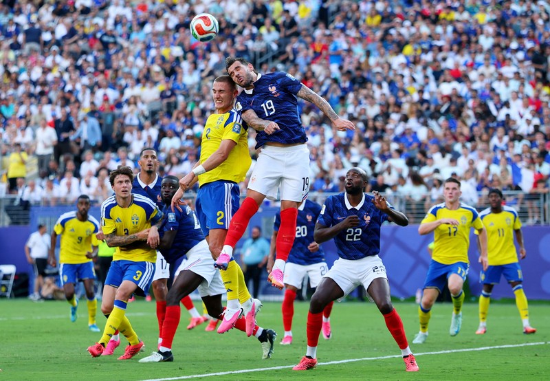 Prancis lolos ke babak 16 besar Piala Dunia 2026 usai menghajar Swedia dengan skor 3-0 di Stadion New York New Jersey, Selasa (30/6) atau Rabu (1/7) WIB. (IMAGN IMAGES via Reuters/Vincent Carchietta)