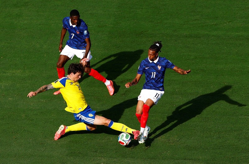 Prancis lolos ke babak 16 besar Piala Dunia 2026 usai menghajar Swedia dengan skor 3-0 di Stadion New York New Jersey, Selasa (30/6) atau Rabu (1/7) WIB. (IMAGN IMAGES via Reuters/Vincent Carchietta)
