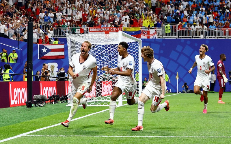 Tim nasional Inggris sukses melaju ke babak 16 besar Piala Dunia 2026 setelah menumbangkan Republik Demokratik Kongo dengan skor 2-1 dalam laga babak 32 besar di Stadion Mercedes-Benz, Atlanta, Amerika Serikat, pada Rabu (1/7/2026) waktu setempat. (IMAGN IMAGES via Reuters/BRETT DAVIS)