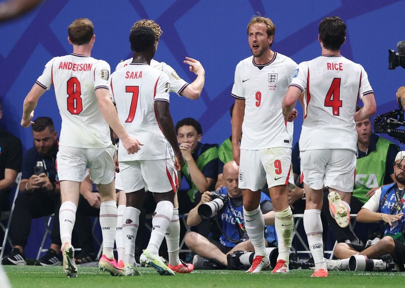Tim nasional Inggris sukses melaju ke babak 16 besar Piala Dunia 2026 setelah menumbangkan Republik Demokratik Kongo dengan skor 2-1 dalam laga babak 32 besar di Stadion Mercedes-Benz, Atlanta, Amerika Serikat, pada Rabu (1/7/2026) waktu setempat. (IMAGN IMAGES via Reuters/BRETT DAVIS)