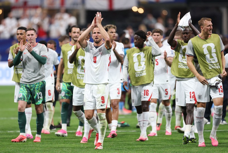 Tim nasional Inggris sukses melaju ke babak 16 besar Piala Dunia 2026 setelah menumbangkan Republik Demokratik Kongo dengan skor 2-1 dalam laga babak 32 besar di Stadion Mercedes-Benz, Atlanta, Amerika Serikat, pada Rabu (1/7/2026) waktu setempat. (IMAGN IMAGES via Reuters/BRETT DAVIS)
