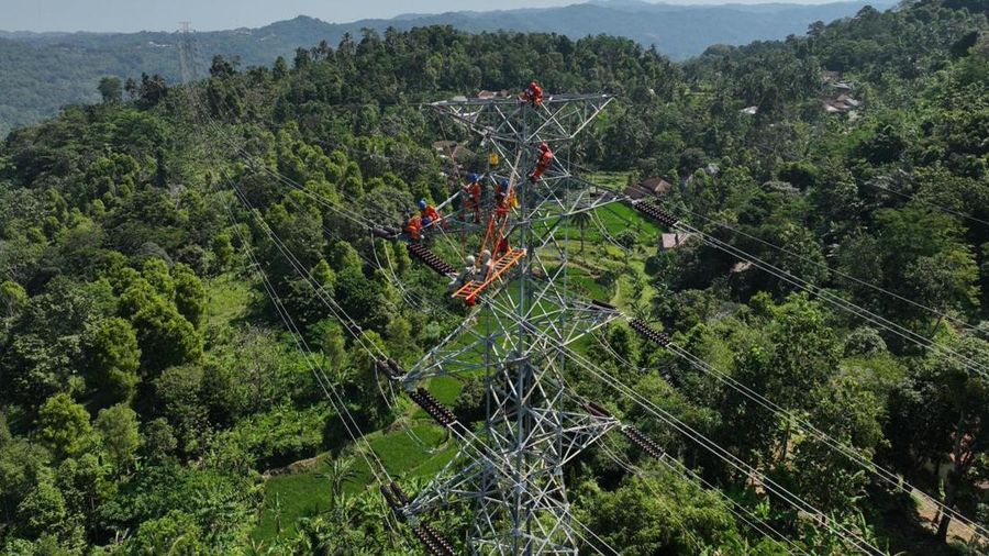 Ilustrasi Petugas PLN yang sedang melakukan pemeliharaan jaringan listrik SUTT 150 kV PratuBayah, Banten guna menjaga keandalan pasokan listrik kepada masyarakat. (Dok. PT PLN (Persero))