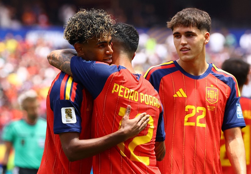 Spanyol menaklukkan Austria denhgan skor akhir 3-0 pada babak 32 besar Piala Dunia 2026 di Stadion Los Angeles, Kamis (2/7) atau Jumat (3/7) dini hari WIB. (IMAGN IMAGES via Reuters/KIYOSHI MIO)