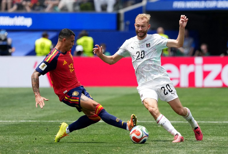 Spanyol menaklukkan Austria denhgan skor akhir 3-0 pada babak 32 besar Piala Dunia 2026 di Stadion Los Angeles, Kamis (2/7) atau Jumat (3/7) dini hari WIB. (IMAGN IMAGES via Reuters/KIYOSHI MIO)