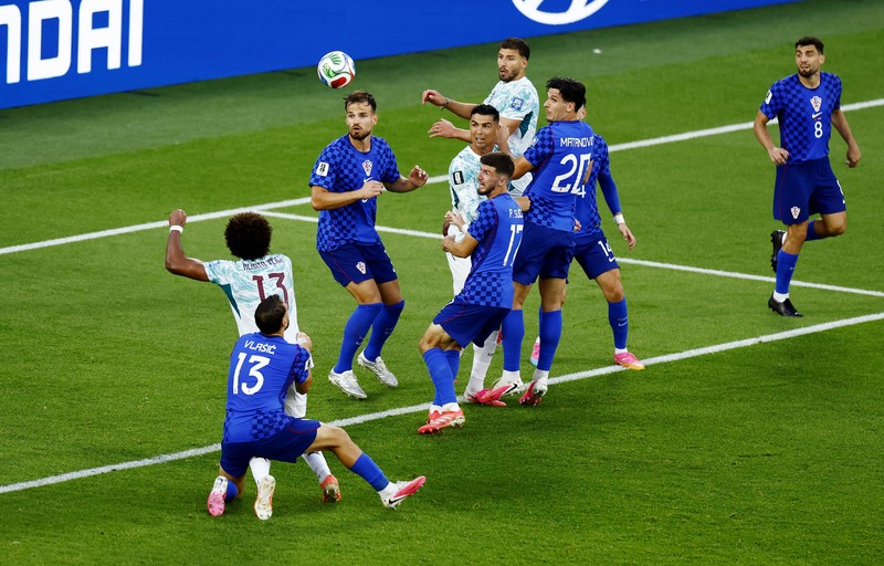 Timnas Portugal memastikan diri melaju ke babak 16 besar Piala Dunia 2026 usai menyingkirkan Kroasia dengan skor 2-1 di Toronto Stadium, Jumat (3/7/2026) pagi WIB. (REUTERS/Dylan Martinez)