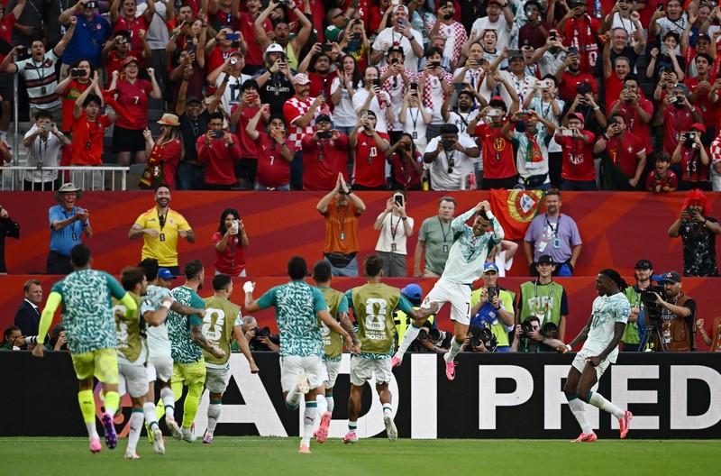 Timnas Portugal memastikan diri melaju ke babak 16 besar Piala Dunia 2026 usai menyingkirkan Kroasia dengan skor 2-1 di Toronto Stadium, Jumat (3/7/2026) pagi WIB. (REUTERS/Dylan Martinez)