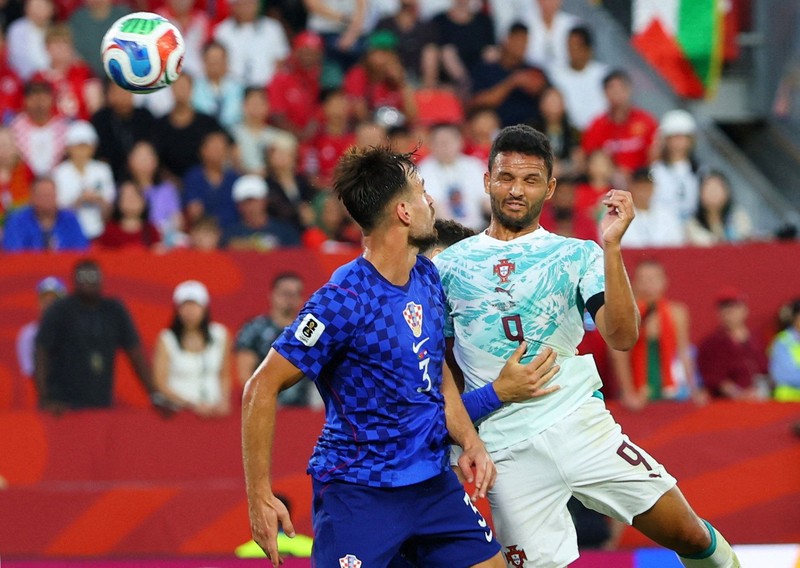 Timnas Portugal memastikan diri melaju ke babak 16 besar Piala Dunia 2026 usai menyingkirkan Kroasia dengan skor 2-1 di Toronto Stadium, Jumat (3/7/2026) pagi WIB. (REUTERS/Dylan Martinez)