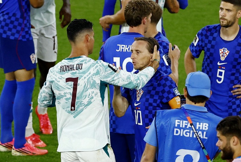Timnas Portugal memastikan diri melaju ke babak 16 besar Piala Dunia 2026 usai menyingkirkan Kroasia dengan skor 2-1 di Toronto Stadium, Jumat (3/7/2026) pagi WIB. (REUTERS/Dylan Martinez)