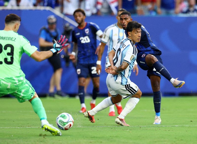 Soccer Football - FIFA World Cup 2026 - Round of 32 - Argentina v Cape Verde - Miami Stadium, Miami Gardens, Florida, U.S. - July 3, 2026 Argentina's Lionel Messi celebrates scoring their first goal with teammates REUTERS/Amanda Perobelli