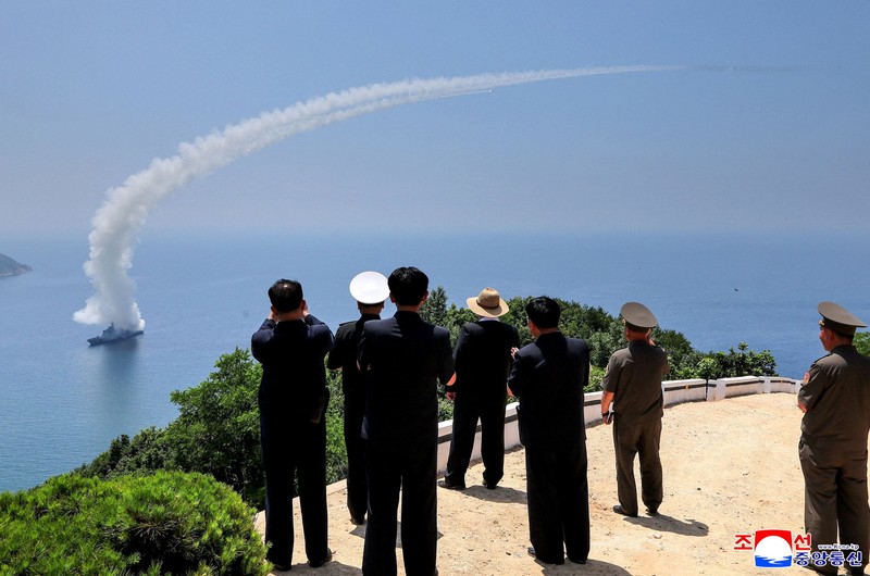 North Korean leader Kim Jong Un observes an assessment of the newly built naval destroyer Kang Kon's combat systems, including the test firing of a strategic cruise missile, at an unknown location in North Korea, July 3, 2026, in this picture released July 5, 2026 by North Korea's official Korean Central News Agency. KCNA via REUTERS    ATTENTION EDITORS - THIS IMAGE WAS PROVIDED BY A THIRD PARTY. REUTERS IS UNABLE TO INDEPENDENTLY VERIFY THIS IMAGE. NO THIRD PARTY SALES. SOUTH KOREA OUT. NO COMMERCIAL OR EDITORIAL SALES IN SOUTH KOREA.     TPX IMAGES OF THE DAY