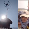 Seorang petani menuju kebun menggunakan drone. (Tangkapan Layar Tiktok/@mbahkaruhon.tiktok.com1)