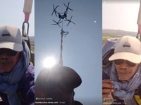 Seorang petani menuju kebun menggunakan drone. (Tangkapan Layar Tiktok/@mbahkaruhon.tiktok.com1)