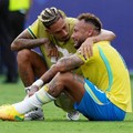 Soccer Football - FIFA World Cup 2026 - Round of 16 - Brazil v Norway - New York New Jersey Stadium, East Rutherford, New Jersey, U.S. - July 5, 2026 Brazil's Neymar and Raphinha look dejected after the match as Brazil are eliminated from the World C