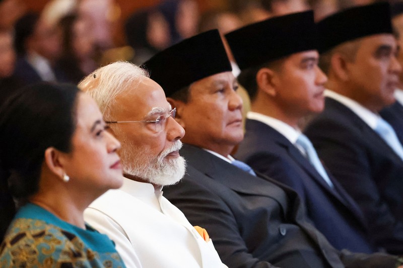 Perdana Menteri India Narendra Modi menyampaikan pidatonya saat kunjungannya ke gedung Parlemen Indonesia di Jakarta, Indonesia, 7 Juli 2026. (REUTERS/Willy Kurniawan)