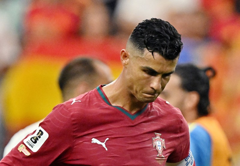 Soccer Football - FIFA World Cup 2026 - Round of 16 - Portugal v Spain - Dallas Stadium, Arlington, Texas, U.S. - July 6, 2026 Portugal's Cristiano Ronaldo looks dejected after the match following their elimination from the World Cup REUTERS/Issei Kato