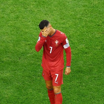 Soccer Football - FIFA World Cup 2026 - Round of 16 - Portugal v Spain - Dallas Stadium, Arlington, Texas, U.S. - July 6, 2026 Portugal's Cristiano Ronaldo looks dejected after the match following their elimination from the World Cup REUTERS/Issei Ka