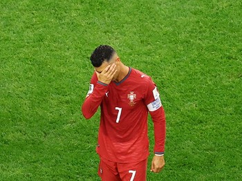 Soccer Football - FIFA World Cup 2026 - Round of 16 - Portugal v Spain - Dallas Stadium, Arlington, Texas, U.S. - July 6, 2026 Portugal's Cristiano Ronaldo looks dejected after the match following their elimination from the World Cup REUTERS/Issei Ka