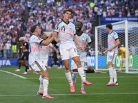 Soccer Football - FIFA World Cup 2026 - Round of 16 - United States v Belgium - Seattle Stadium, Seattle, Washington, U.S. - July 6, 2026 Belgium's Charles De Ketelaere celebrates scoring their second goal with Timothy Castagne and Dodi Lukebakio IMA