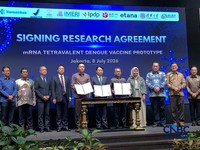 Indonesia resmi meluncurkan prototipe vaksin demam berdarah dengue (DBD) berbasis teknologi messenger RNA (mRNA) di Jakarta, Rabu (8/7/2026). (CNBC Indonesia/Fergi Nadira)