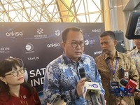 Kepala Badan Riset dan Inovasi Nasional (BRIN) Arif Satria dalam acara Peringatan 50 Tahun Satelit Indonesia, di Jakarta, Rabu (8/7/2026). (CNBC Indonesia/Novina Putri Bestari)