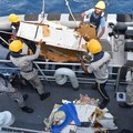 The wreckage of the K2 Airways Boeing 737 cargo plane that crashed in the Arabian Sea, found and retrieved by Pakistani rescuers, according to Pakistan Airports Authority, in this handout image released on July 8, 2026. Pakistan Airports Authority vi