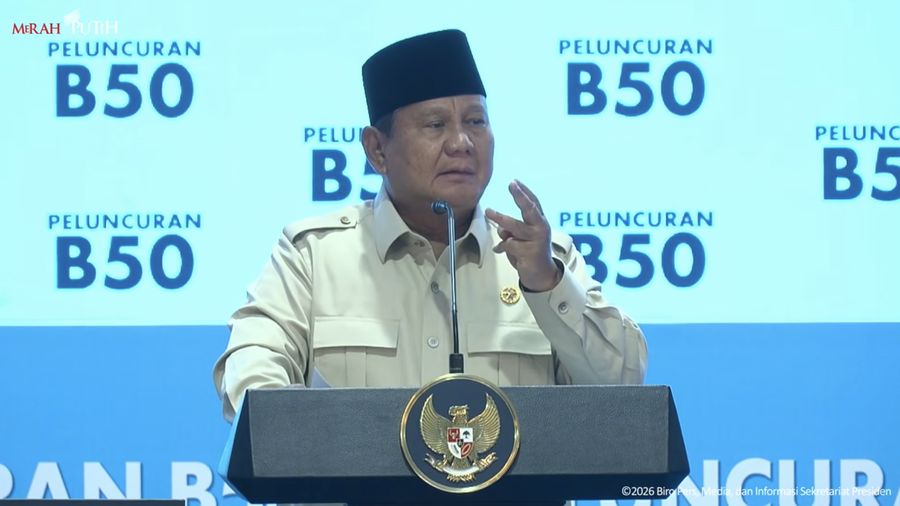 Presiden Prabowo Subianto saat menyampaikan sambutan jelang peresmian Biodisel B50 di Karawang, Kamis (9/7/2026). (Tangkapan Layar Youtube/Sekretariat Presiden)