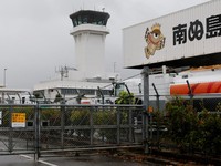 A gate to Ishigaki airport is closed as Typhoon Bavi approaches, in Ishigaki, Japan, July 10, 2026.  REUTERS/Kim Kyung-Hoon