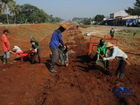 Petani melakukan pembangunan lahan pertanian di kawasan Jalan Raya Bojonggede - Kemang (Bomang), Kabupaten Bogor, Jawa Barat, Jumat (10/7/2026). (CNBC Indonesia/Tri Susilo)